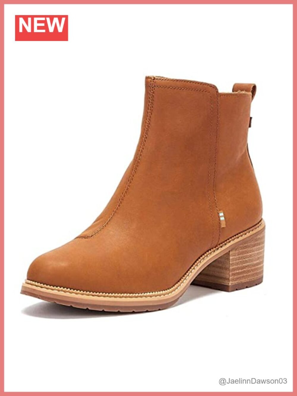 Leather Block Heel Ankle Bootie with Side Zip and Cushioned Insole
